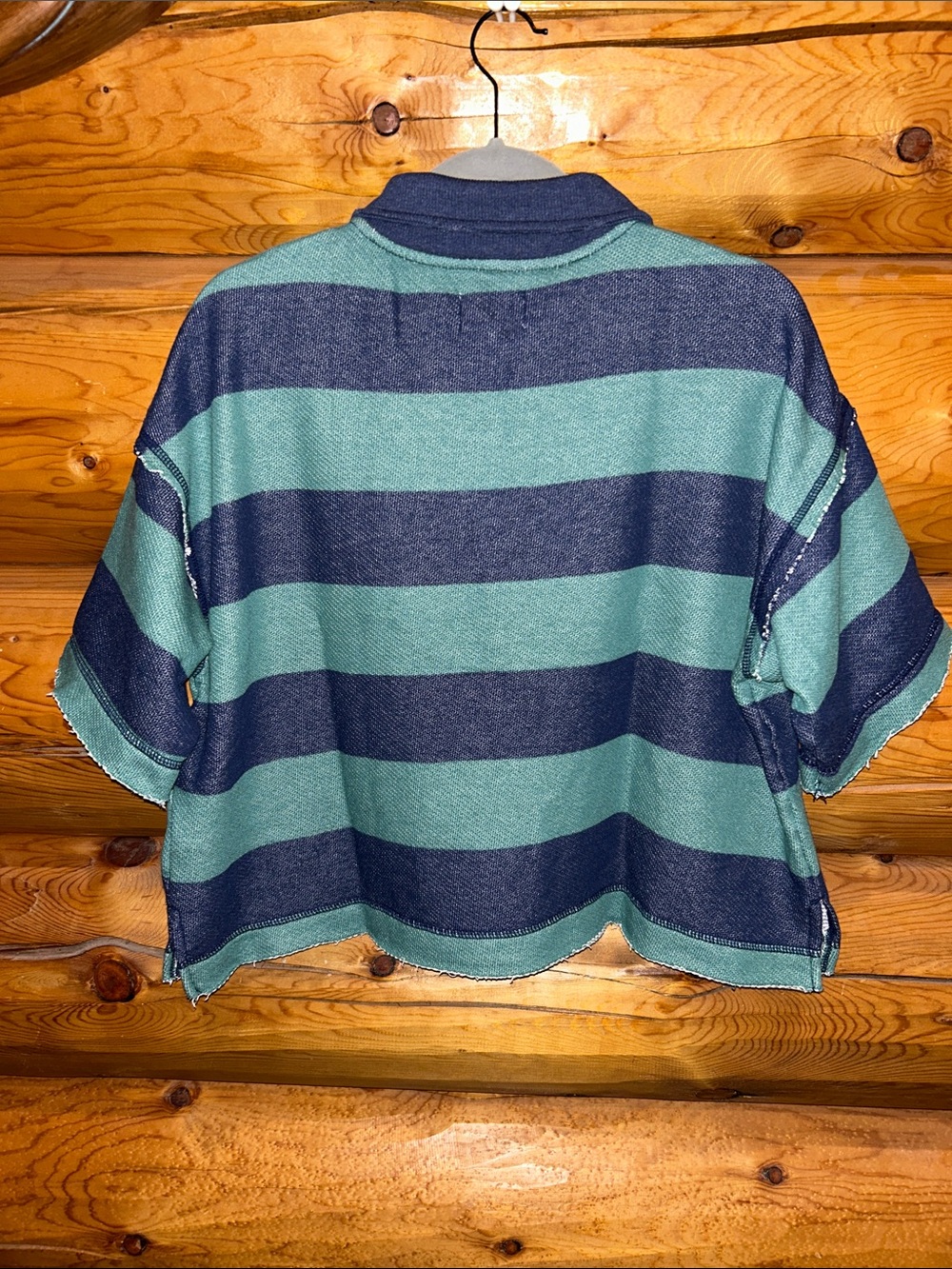 AE EUC Campus Short Sleeve Rugby Sweatshirt Size M in Retro Indigo Stripe - Picture 11 of 11
